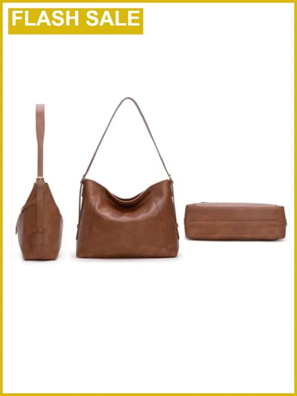 Women's Vegan Leather Hobo Purse Adjustable Strap Magnetic Snap 3 Pockets